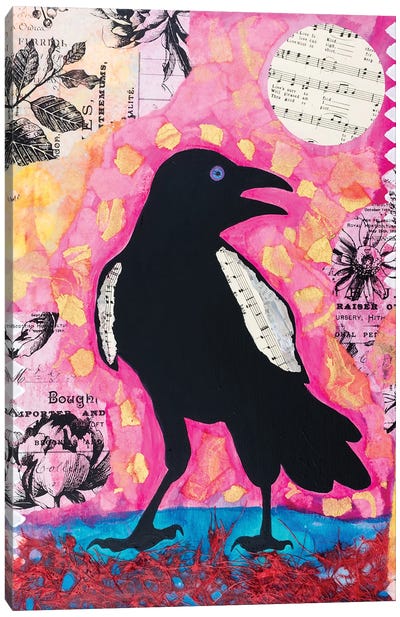 Crow Tunes Canvas Art Print - Teal Buehler