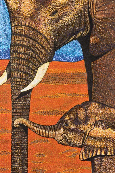 Teal Buehler: African Elephant With Baby by Teal Buehler