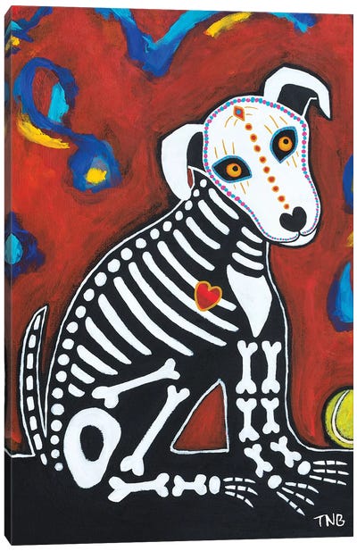 Day Of Dead Dog - Fetch Canvas Art Print - Teal Buehler