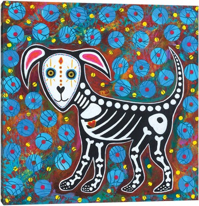 Day Of Dead Dog Canvas Art Print - Teal Buehler
