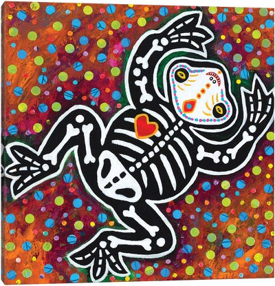 Day Of Dead Frog Canvas Art Print - Teal Buehler