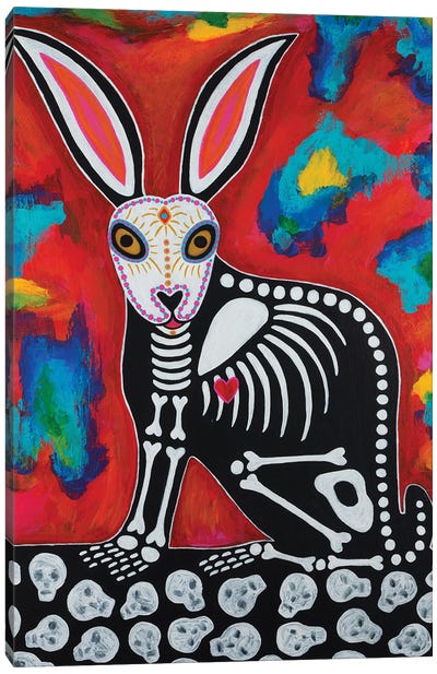 Day Of Dead Rabbit Canvas Art Print - Teal Buehler