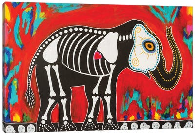 Day Of Dead Elephant Canvas Art Print - Día de los Muertos Art