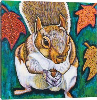 Fall Squirrel Canvas Art Print - Teal Buehler