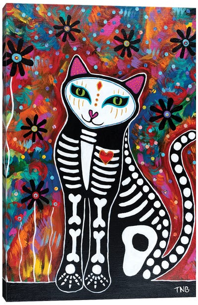 Flower Kitty Canvas Art Print - Teal Buehler