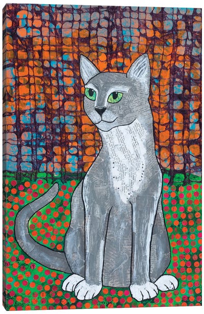 Happy Cat Canvas Art Print - Teal Buehler