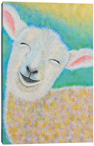 Happy Lamb Canvas Art Print - Teal Buehler