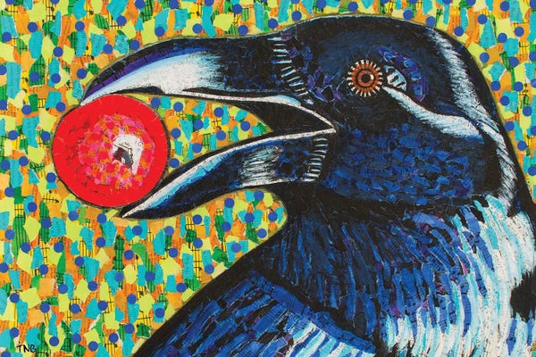 Berries: Raven With Berry by Teal Buehler