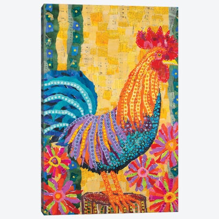 Rooster In The Flowers Canvas Print #TBH88} by Teal Buehler Canvas Art