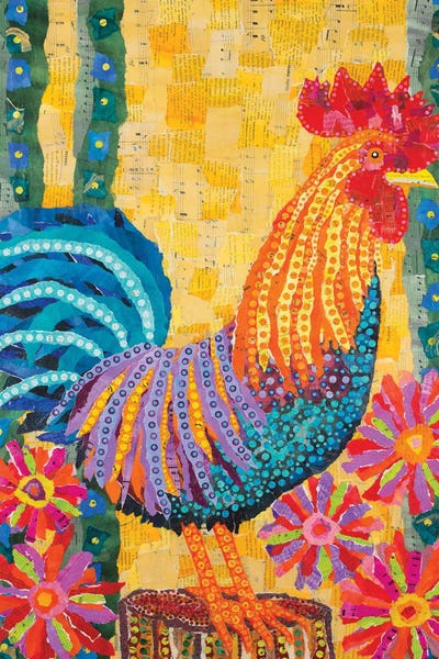 Teal Buehler: Rooster In The Flowers by Teal Buehler