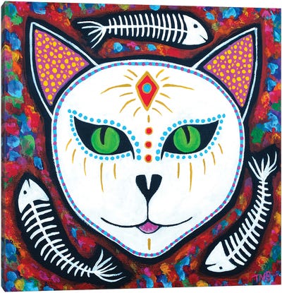 Sacred Cat Canvas Art Print - Teal Buehler