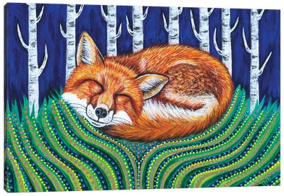 Sleeping Fox Canvas Art Print - Teal Buehler