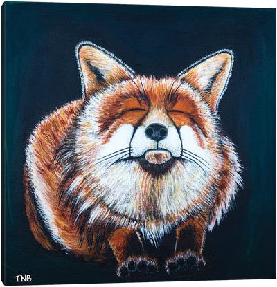 Stretching Fox Canvas Art Print - Teal Buehler