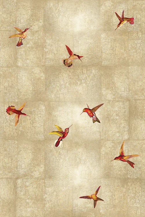 Red Hummingbirds On Gold II