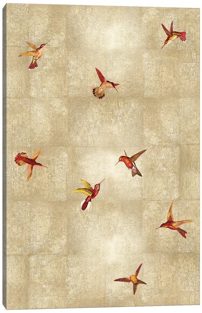 Red Hummingbirds On Gold II Canvas Art Print
