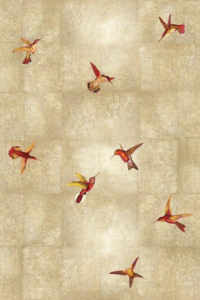 Hummingbirds: Red Hummingbirds On Gold II by Tina Blakely