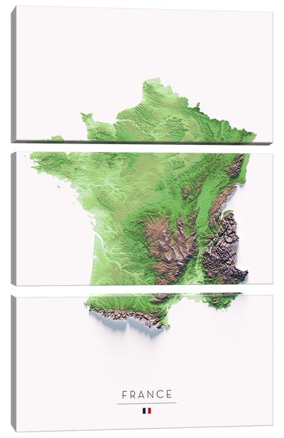 France Canvas Art Print - 3-Piece Map Art