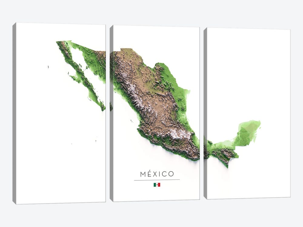 Mexico by Trobart Maps 3-piece Canvas Wall Art