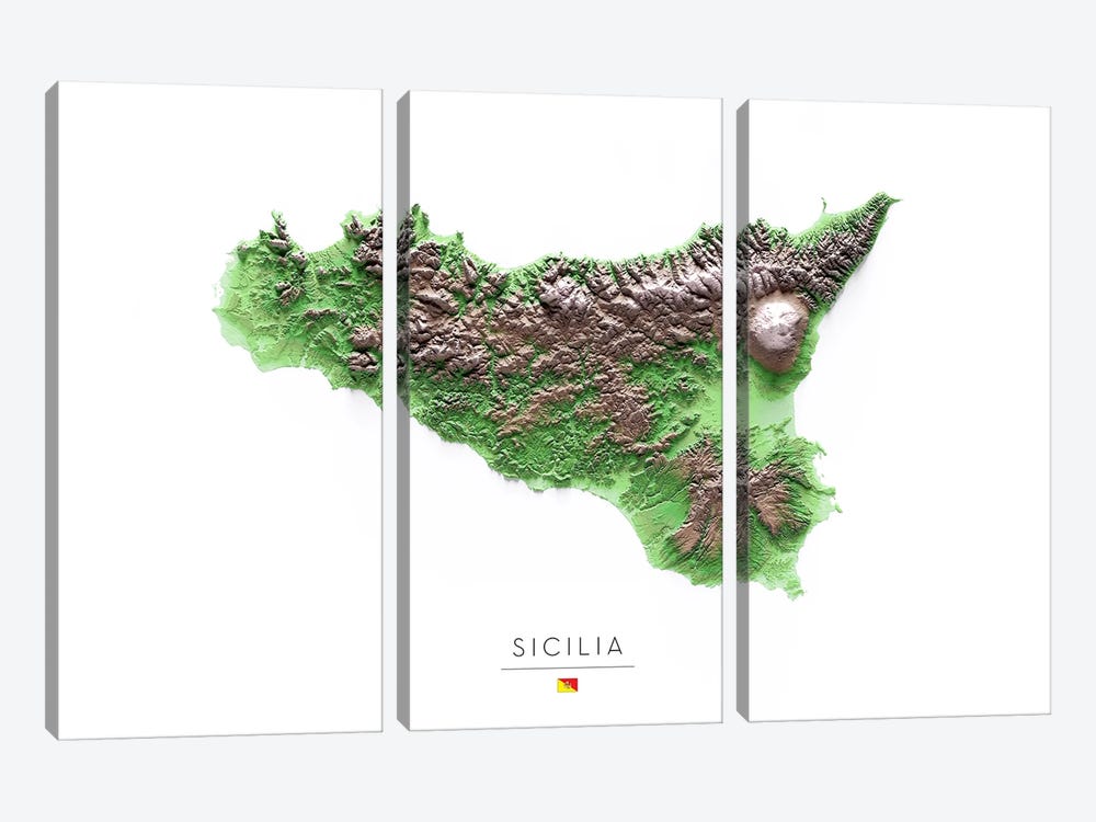 Sicily by Trobart Maps 3-piece Canvas Art Print