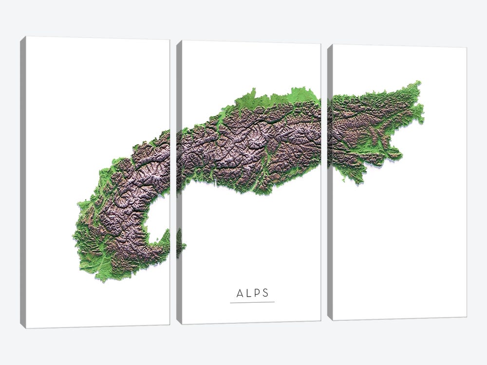 The Alps by Trobart Maps 3-piece Canvas Art Print