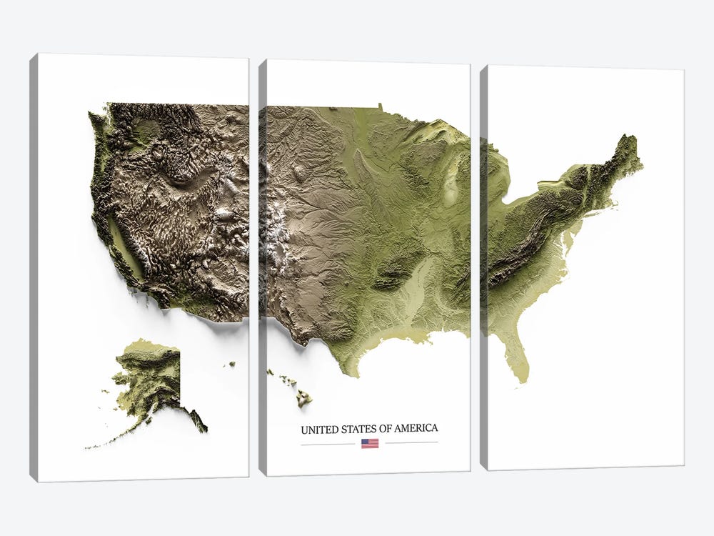 USA Earthbound by Trobart Maps 3-piece Canvas Art