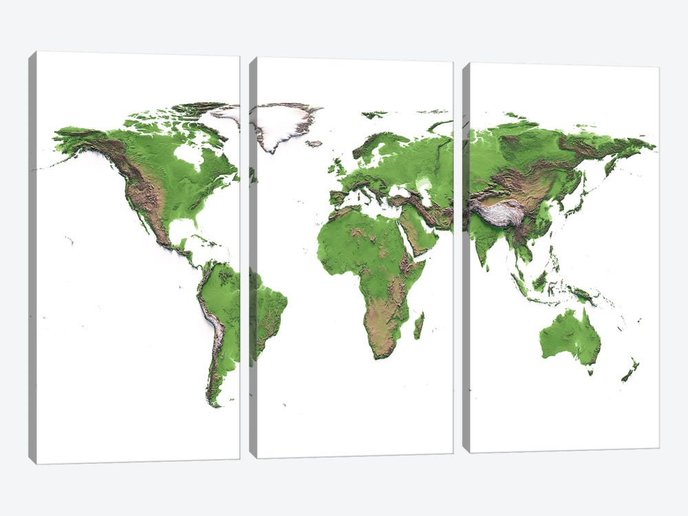 World Map by Trobart Maps 3-piece Canvas Art Print