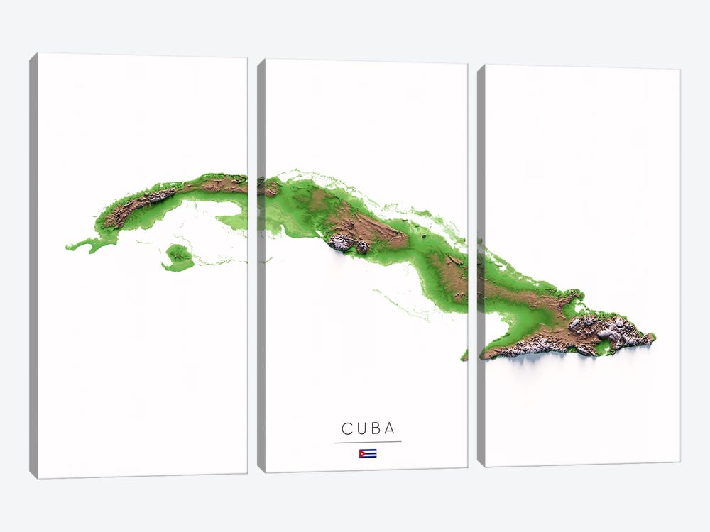 Cuba by Trobart Maps 3-piece Canvas Print