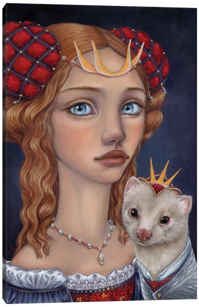 Lady With A Ferret Canvas Art Print - Ferrets