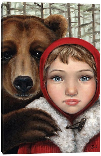 Masha And The Bear Canvas Art Print - Brown Bear Art