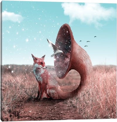 iCanvas Woman in A Fox Mask Art by Foxy & Paper Canvas Art Wall Decor ( Animals > Wildlife > Foxes art) - 18x12 in