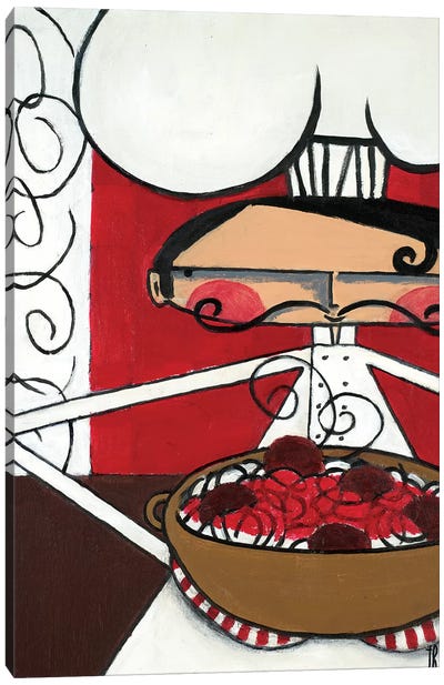 Spaghetti & Meatballs Canvas Art Print - Black, White & Red Art