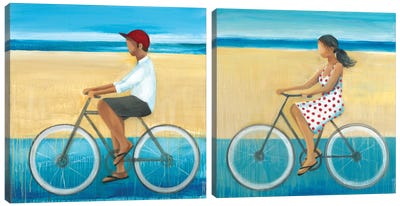 Bike Ride on the Boardwalk Diptych Canvas Art Print - Art Sets | Triptych & Diptych Wall Art