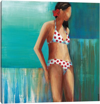 Polka Dot Bikini  Canvas Art Print - Gold & Teal Art