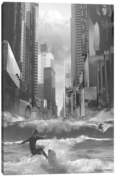 Swell Time in Town Canvas Art Print - Surfing