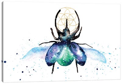 Cosmic Scarab Beetle Canvas Art Print - Beetle Art