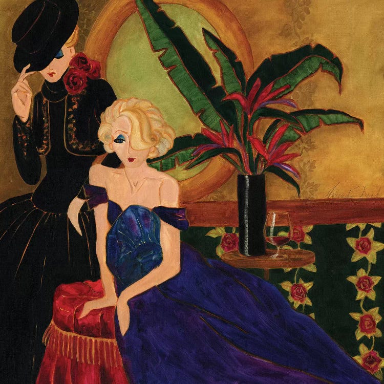 Divas on a Red Chesterfield   by Malenda Trick wall art