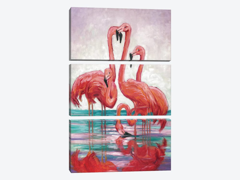 Five Flamingos by Malenda Trick 3-piece Canvas Art Print