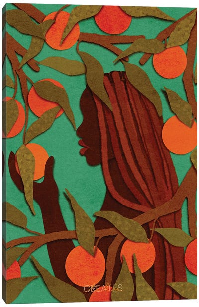 Fruitful Woman 'Green' Canvas Art Print - Orange Art