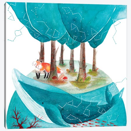 Fox And Whale II Canvas Print #TCW15} by The Cosmic Whale Canvas Artwork