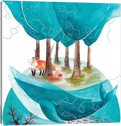 Fox And Whale II Canvas Art Print - The Cosmic Whale