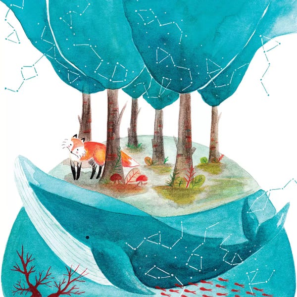 Kids Ocean Life Art: Fox And Whale II by The Cosmic Whale