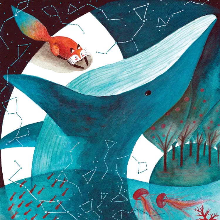 Fox And Whale III by The Cosmic Whale wall art