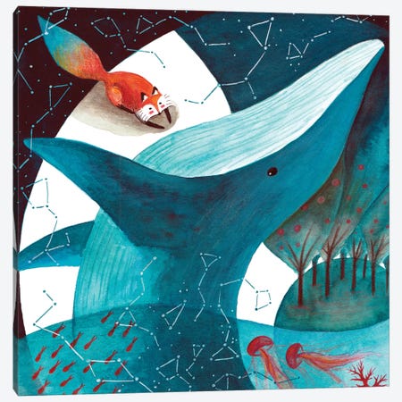 Fox And Whale III Canvas Print #TCW16} by The Cosmic Whale Canvas Art