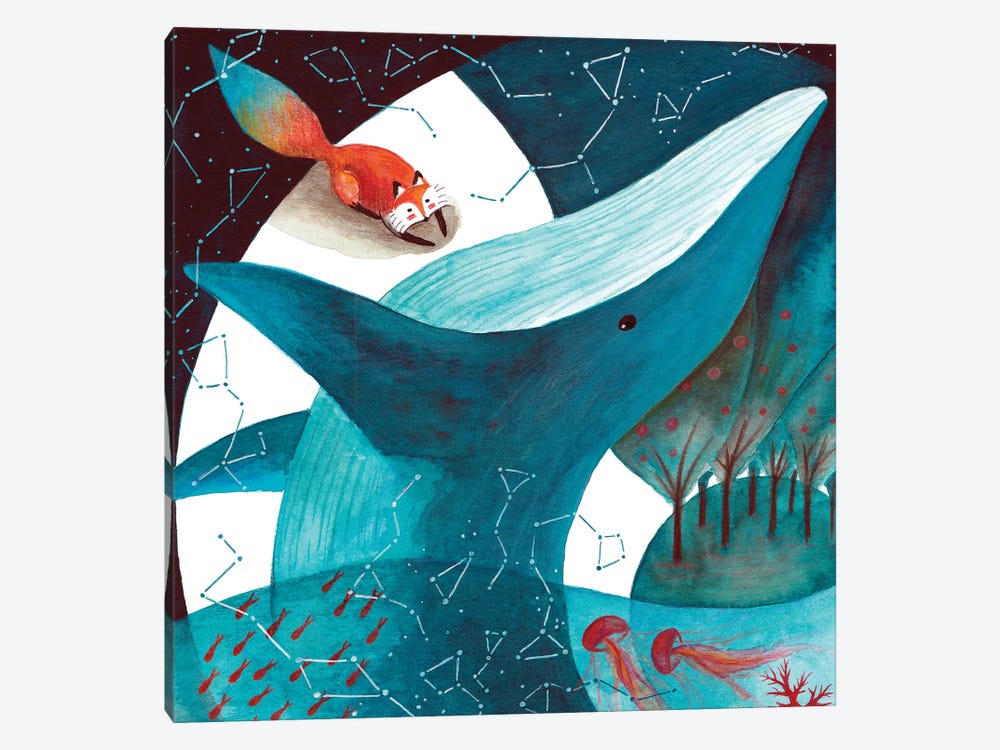 Fox And Whale III by The Cosmic Whale 1-piece Canvas Art Print