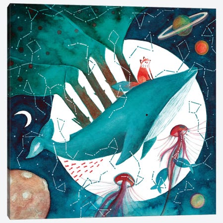 Fox And Whale IV Canvas Print #TCW17} by The Cosmic Whale Canvas Artwork