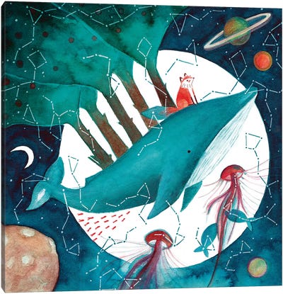 Fox And Whale IV Canvas Art Print - The Cosmic Whale