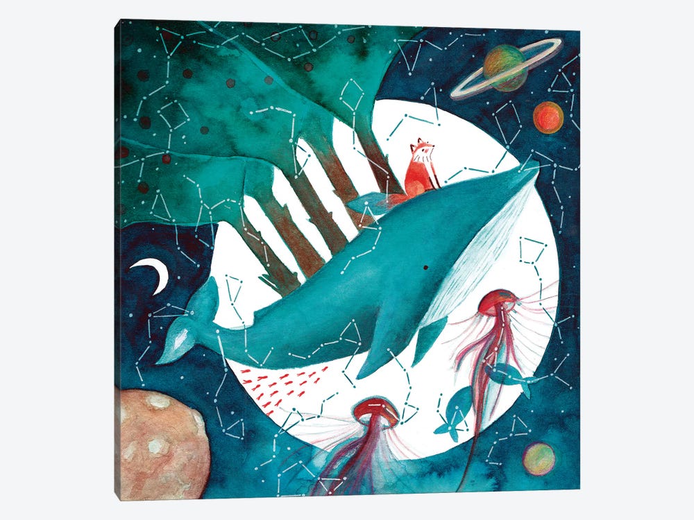 Fox And Whale IV by The Cosmic Whale 1-piece Canvas Wall Art