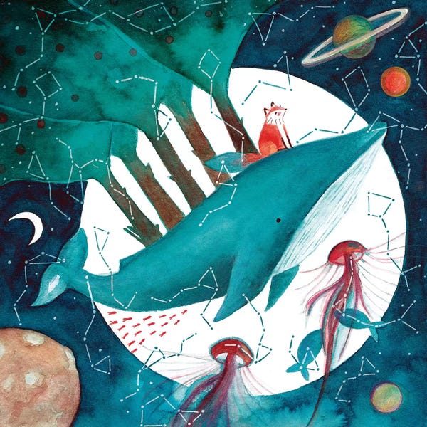 Kids Ocean Life Art: Fox And Whale IV by The Cosmic Whale