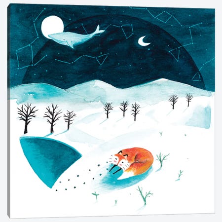 Fox And Whale Winter Canvas Print #TCW19} by The Cosmic Whale Canvas Print
