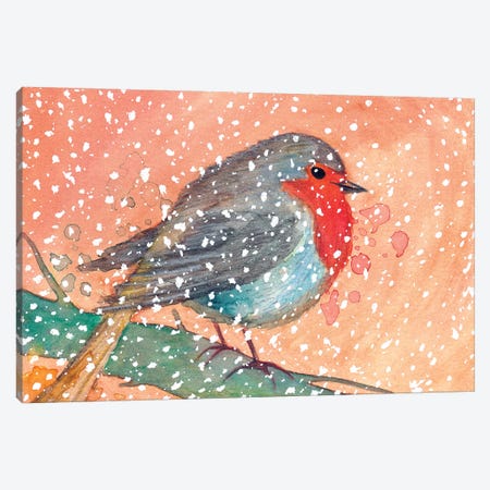 Robin In Winter Canvas Print #TCW37} by The Cosmic Whale Canvas Art